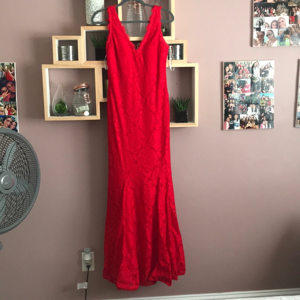 Tight red mermaid prom dress